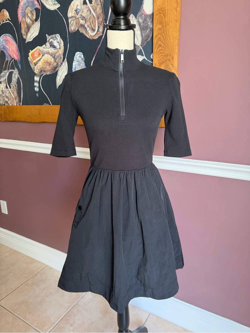 Steve Madden Berlina Black Mock-Neck Zip Fit-and-Flare Mini Dress Size Small